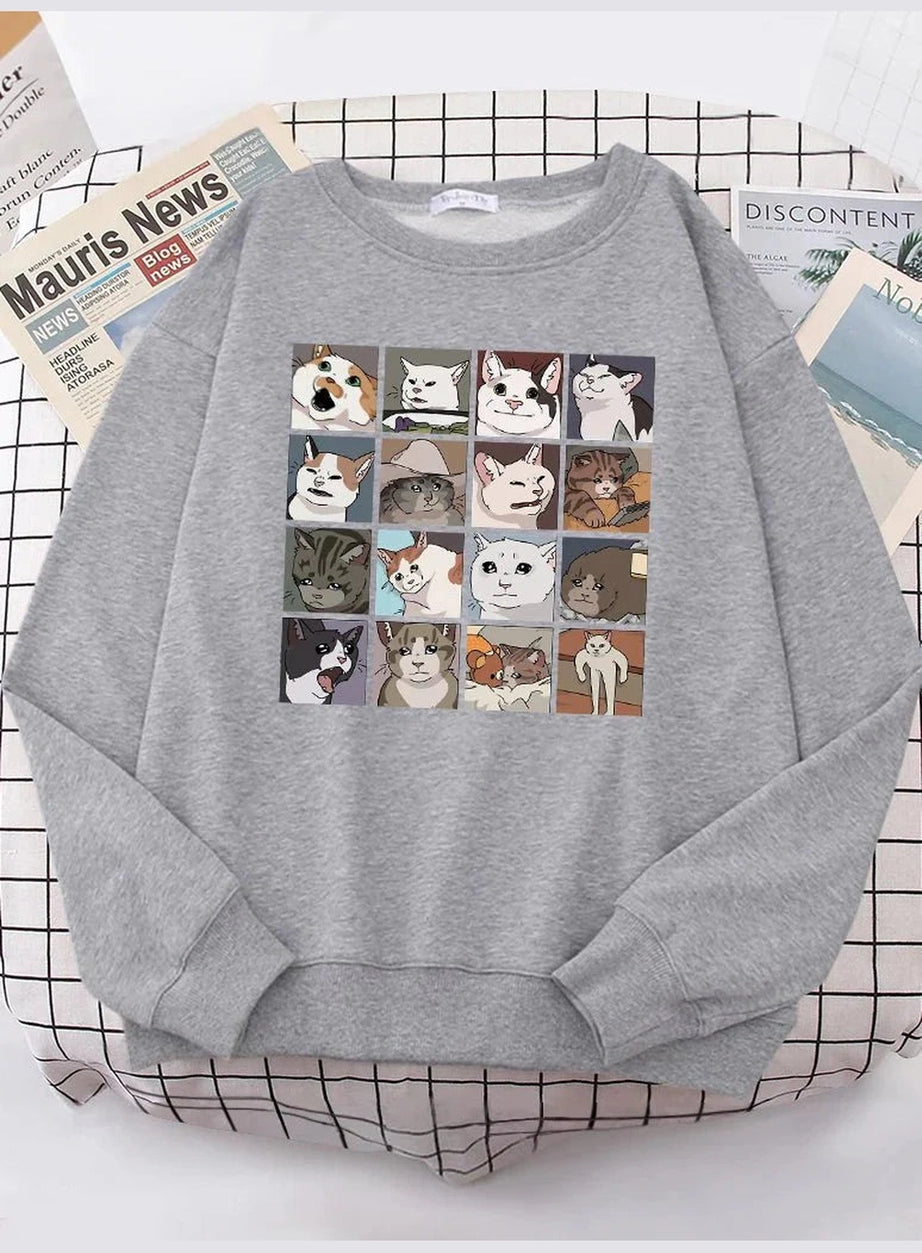 Y2k Meme Cats Oversized Women's Sweatshirt