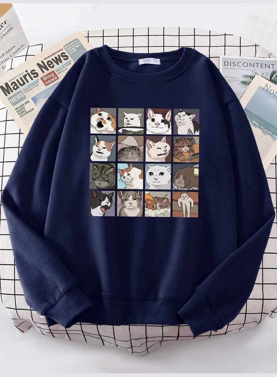 Y2k Meme Cats Oversized Women's Sweatshirt