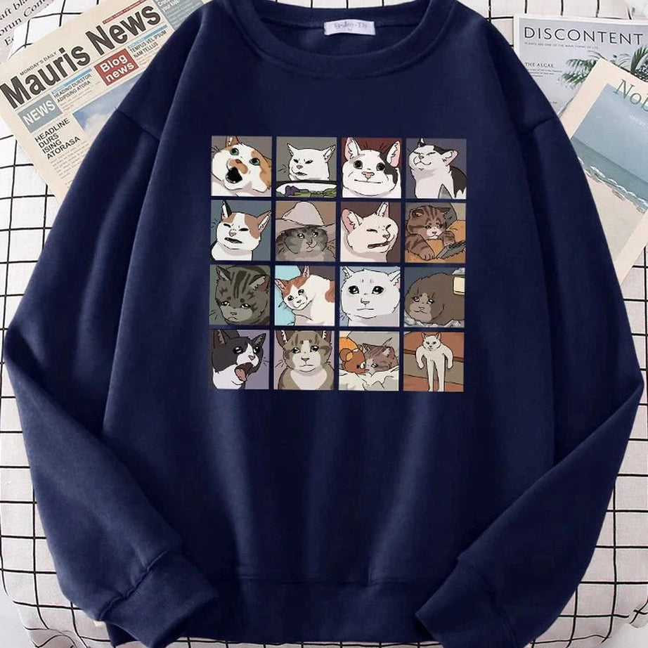 Y2k Meme Cats Oversized Women's Sweatshirt