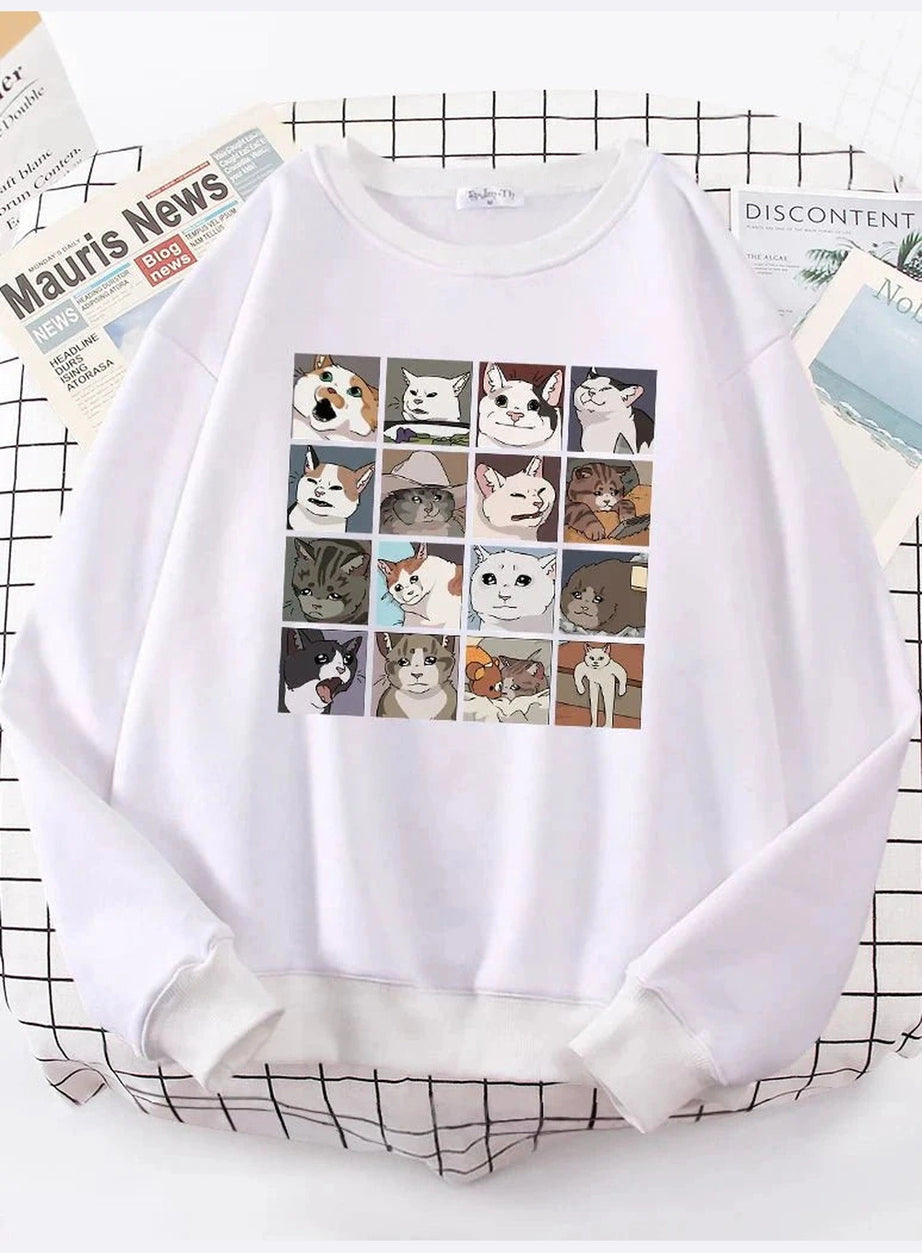Y2k Meme Cats Oversized Women's Sweatshirt