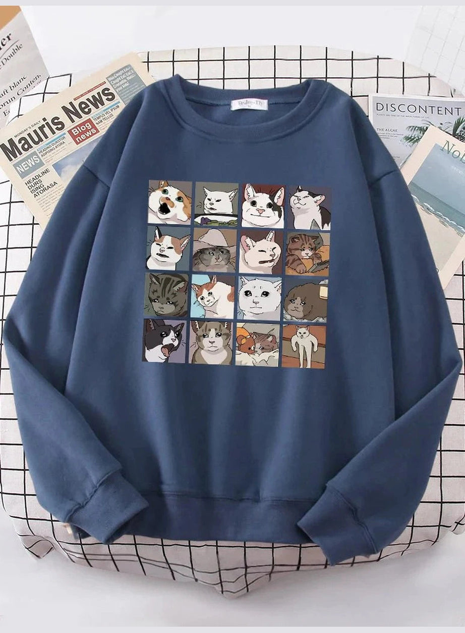 Y2k Meme Cats Oversized Women's Sweatshirt
