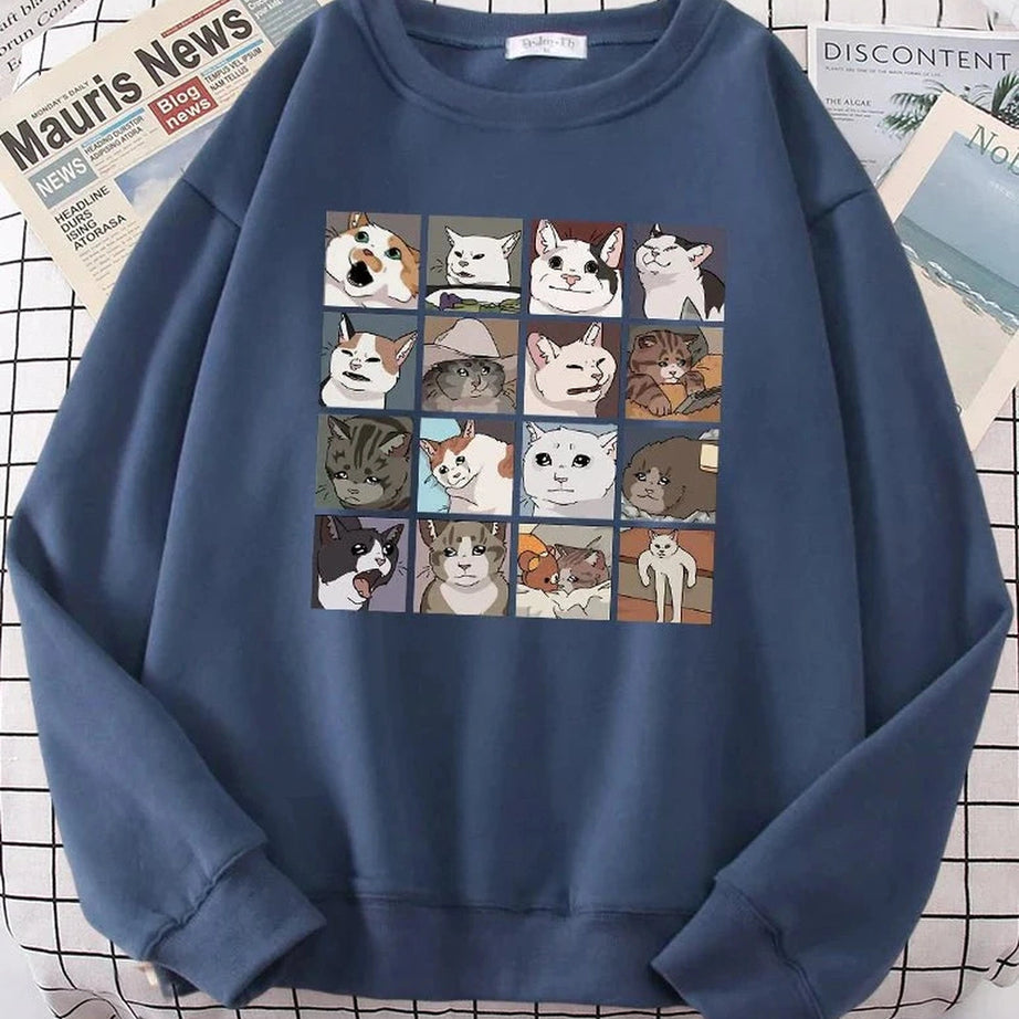 Y2k Meme Cats Oversized Women's Sweatshirt