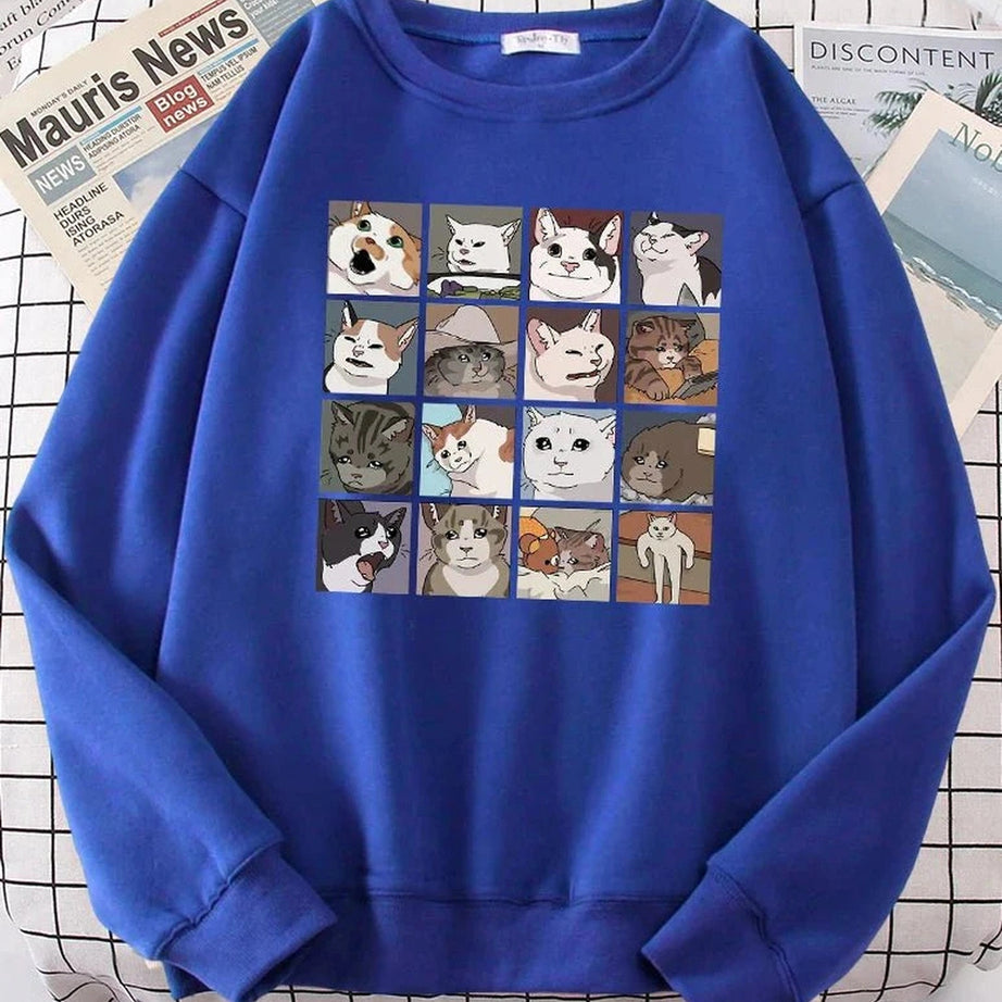 Y2k Meme Cats Oversized Women's Sweatshirt