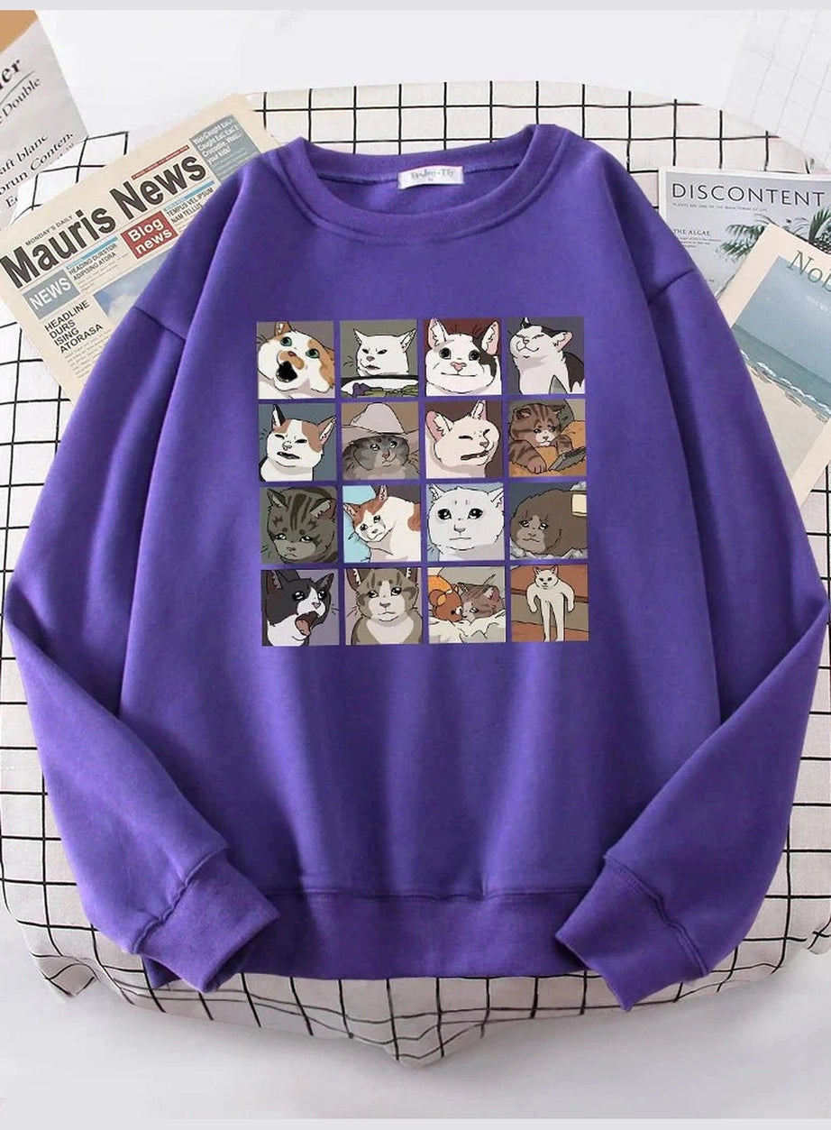 Y2k Meme Cats Oversized Women's Sweatshirt