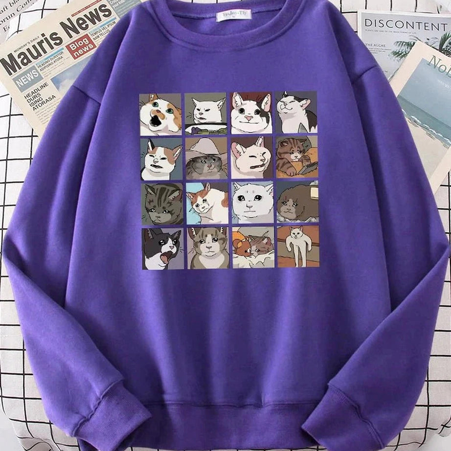 Y2k Meme Cats Oversized Women's Sweatshirt