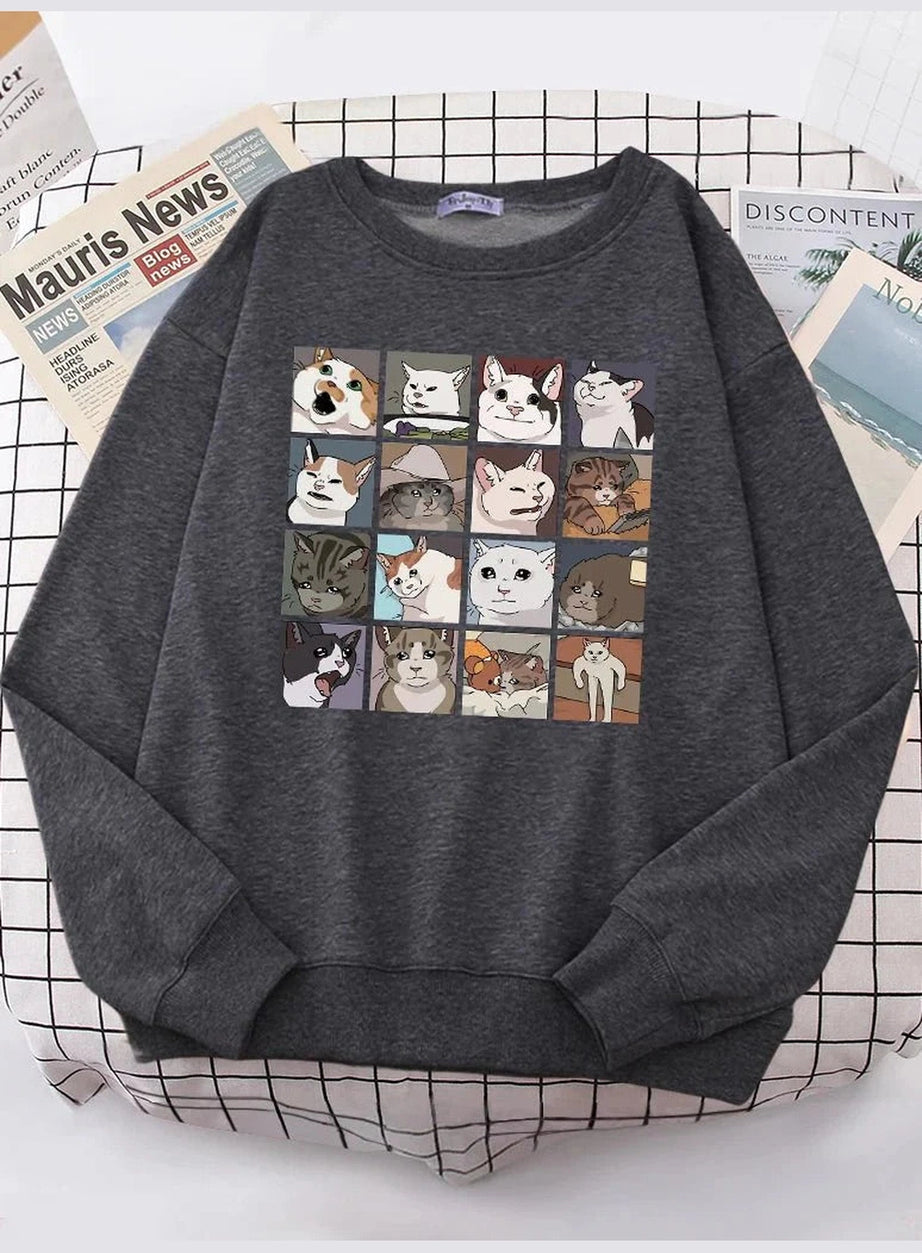 Y2k Meme Cats Oversized Women's Sweatshirt