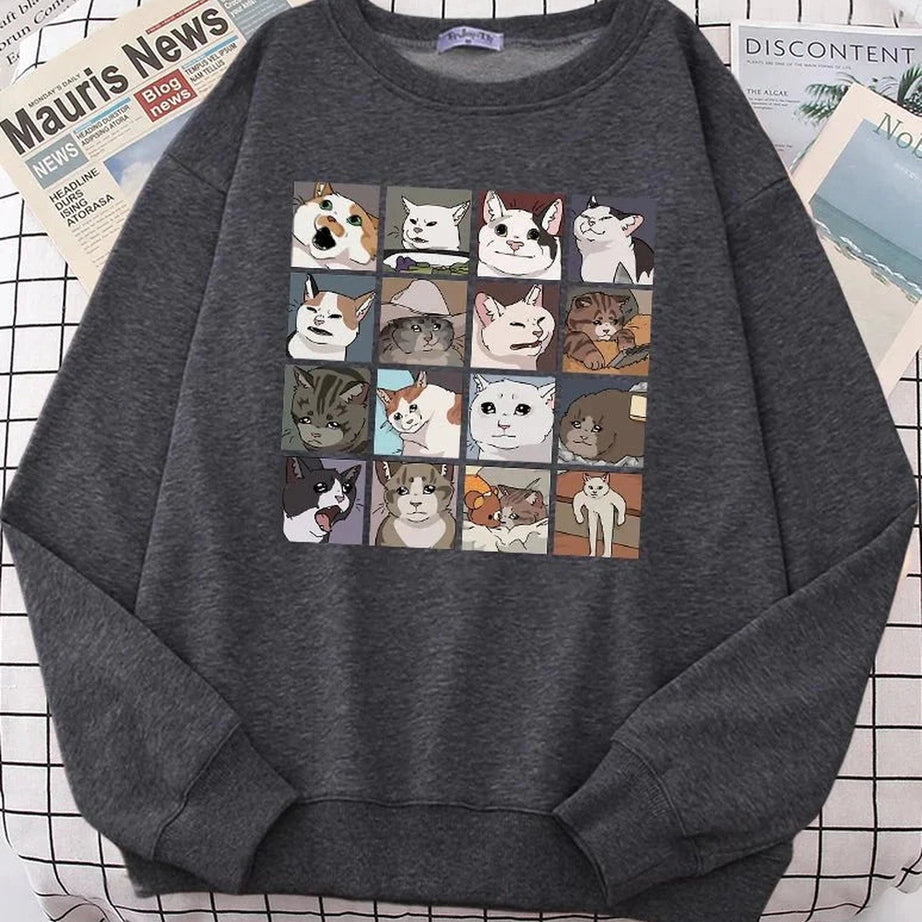 Y2k Meme Cats Oversized Women's Sweatshirt