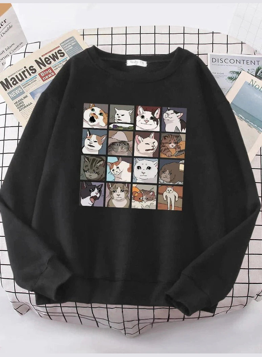 Y2k Meme Cats Oversized Women's Sweatshirt