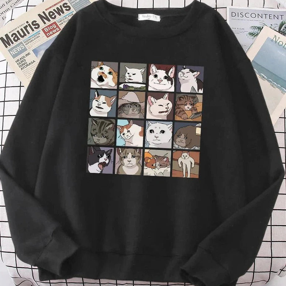 Y2k Meme Cats Oversized Women's Sweatshirt