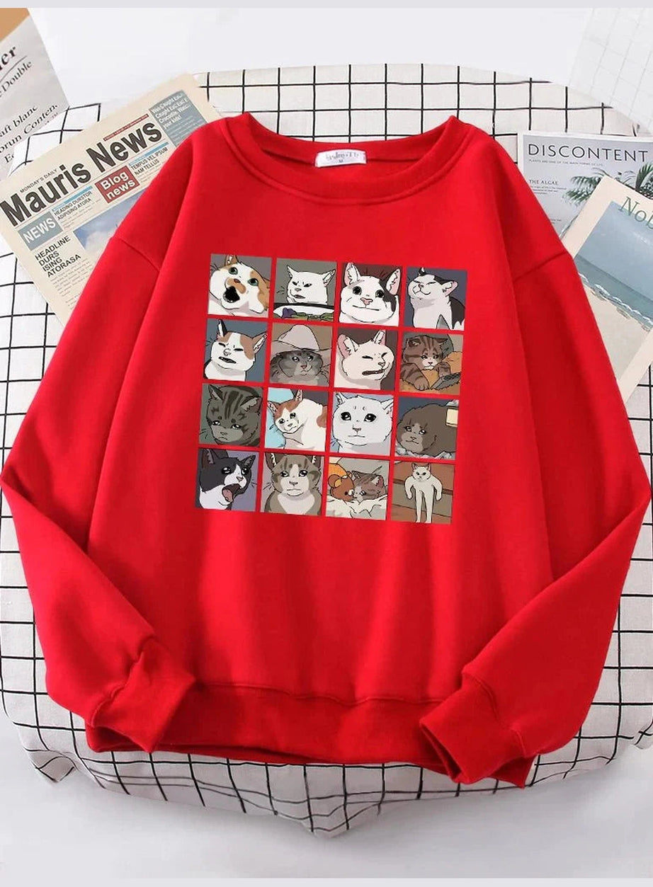Y2k Meme Cats Oversized Women's Sweatshirt