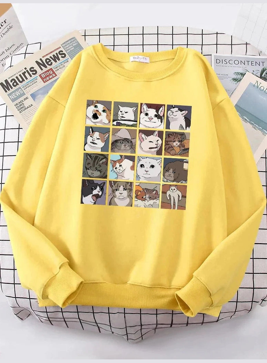 Y2k Meme Cats Oversized Women's Sweatshirt