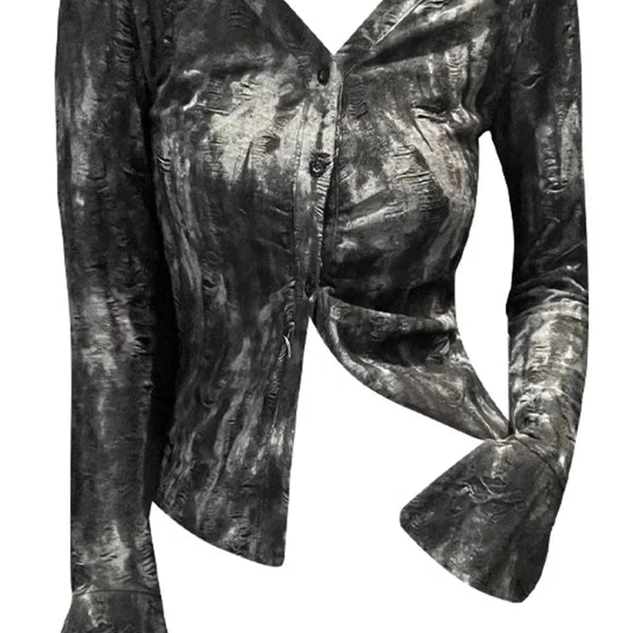 Y2k Metallic Asymmetrical Button-Up Blouse