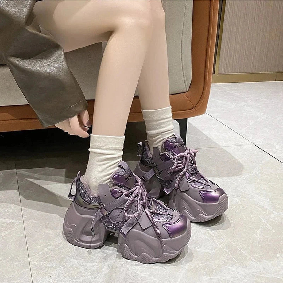 Y2k Metallic Violet Chunky Sneakers