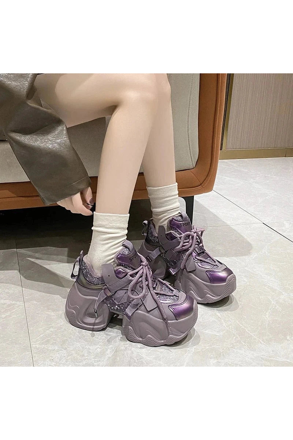 Y2k Metallic Violet Chunky Sneakers
