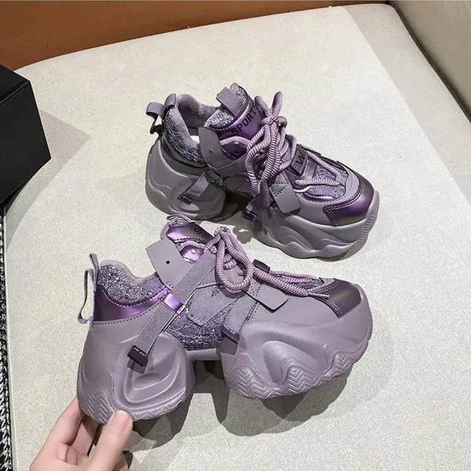 Y2k Metallic Violet Chunky Sneakers