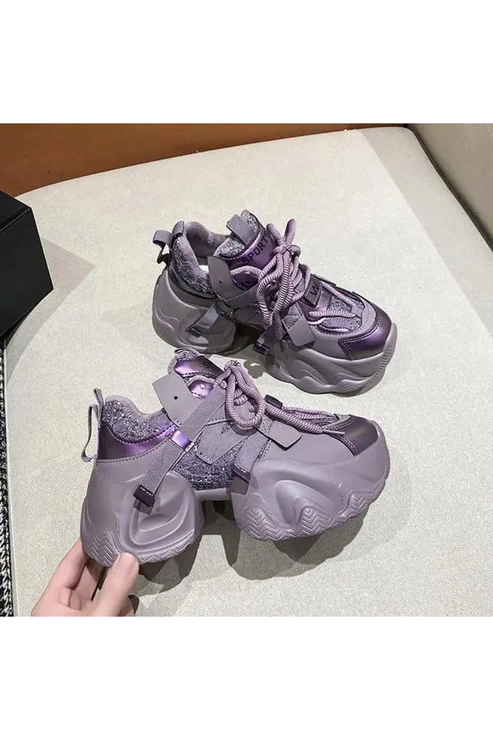 Y2k Metallic Violet Chunky Sneakers