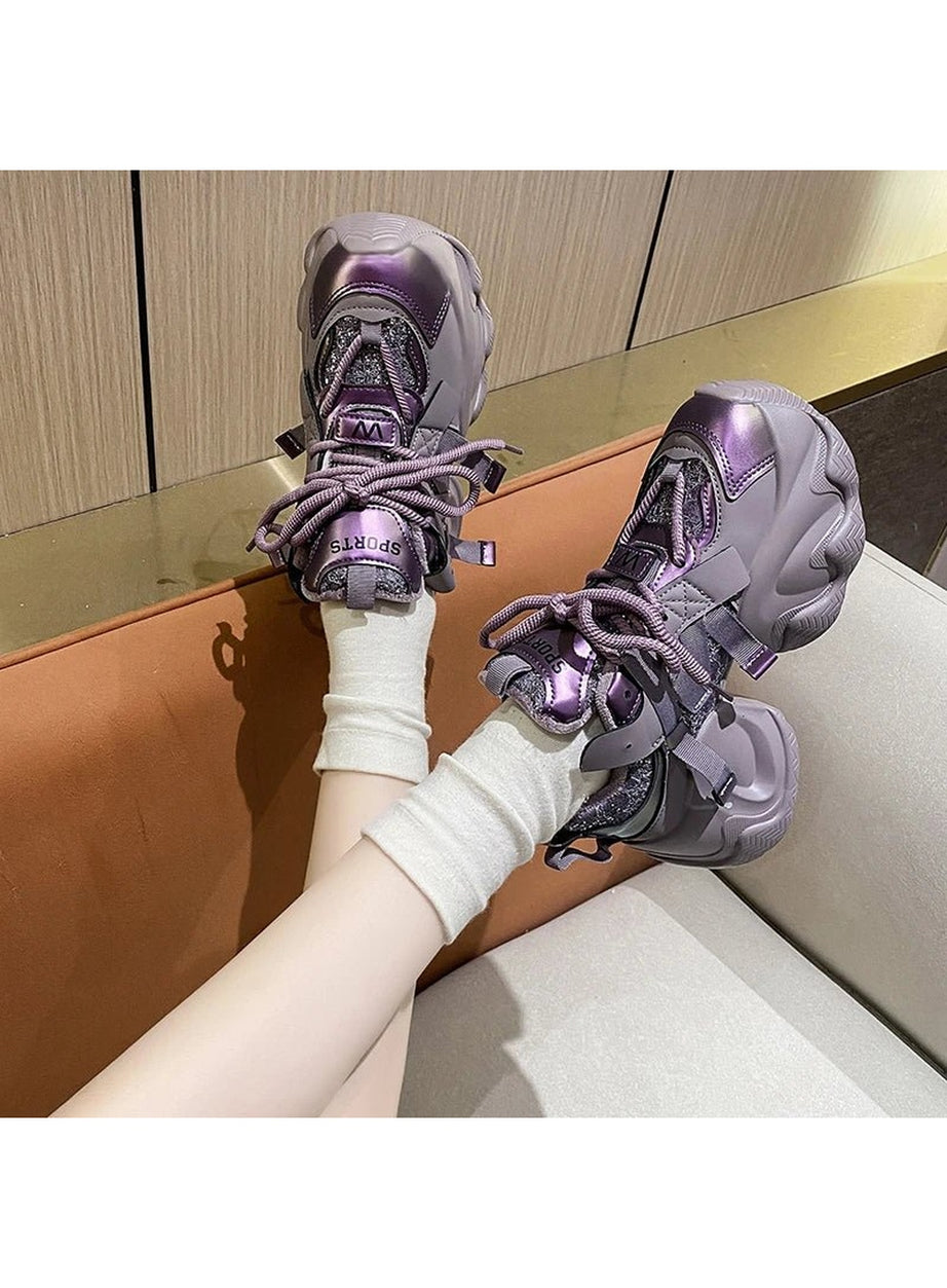 Y2k Metallic Violet Chunky Sneakers