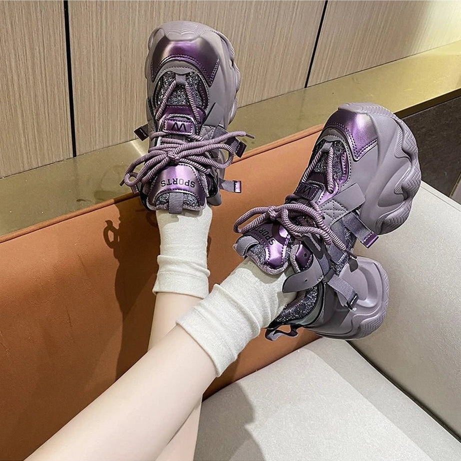 Y2k Metallic Violet Chunky Sneakers