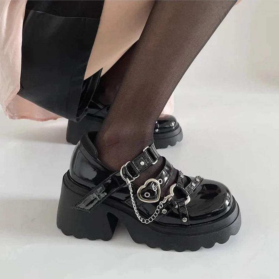 Y2k Midnight Heart Chain Platform Shoes