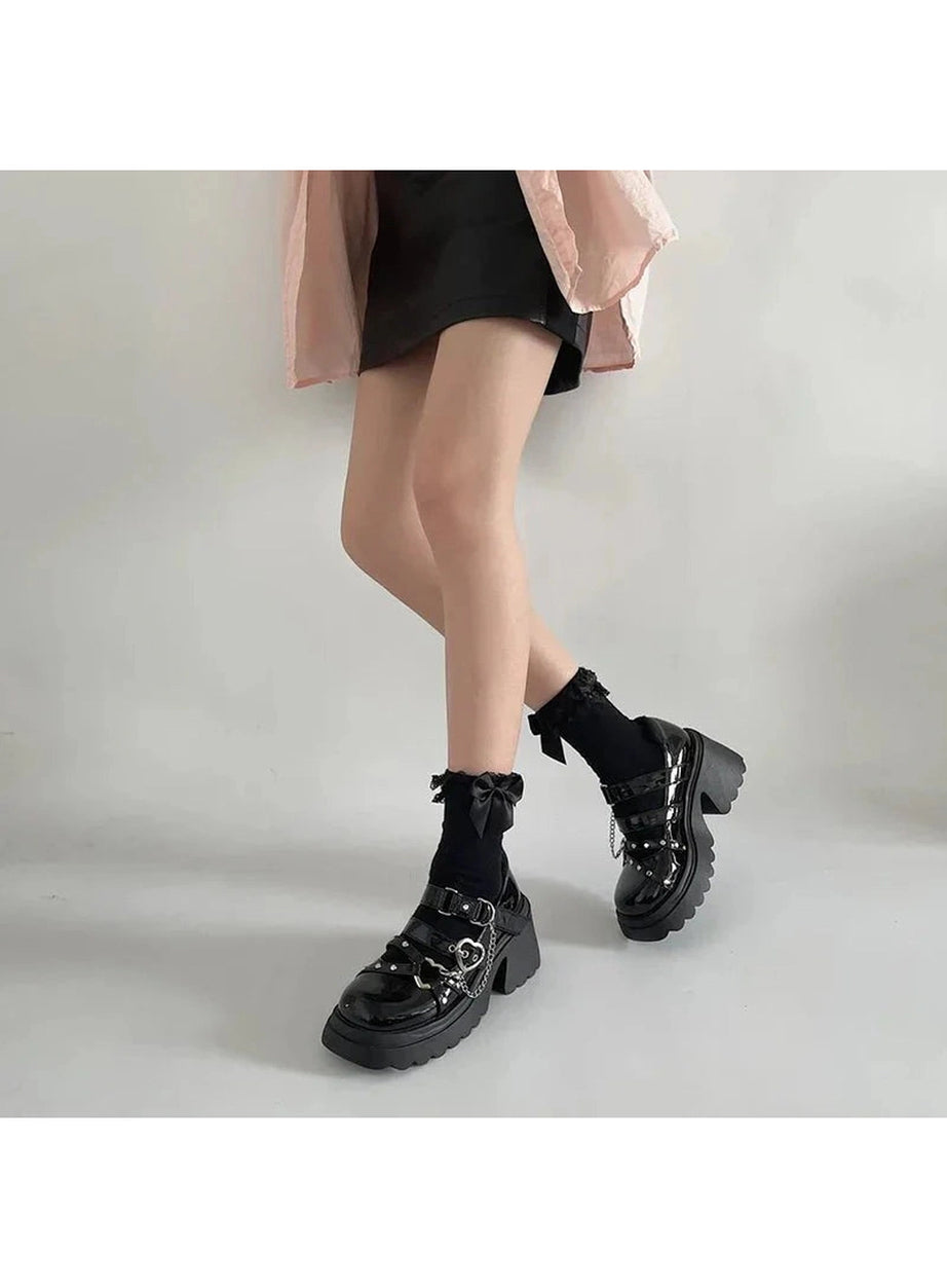 Y2k Midnight Heart Chain Platform Shoes