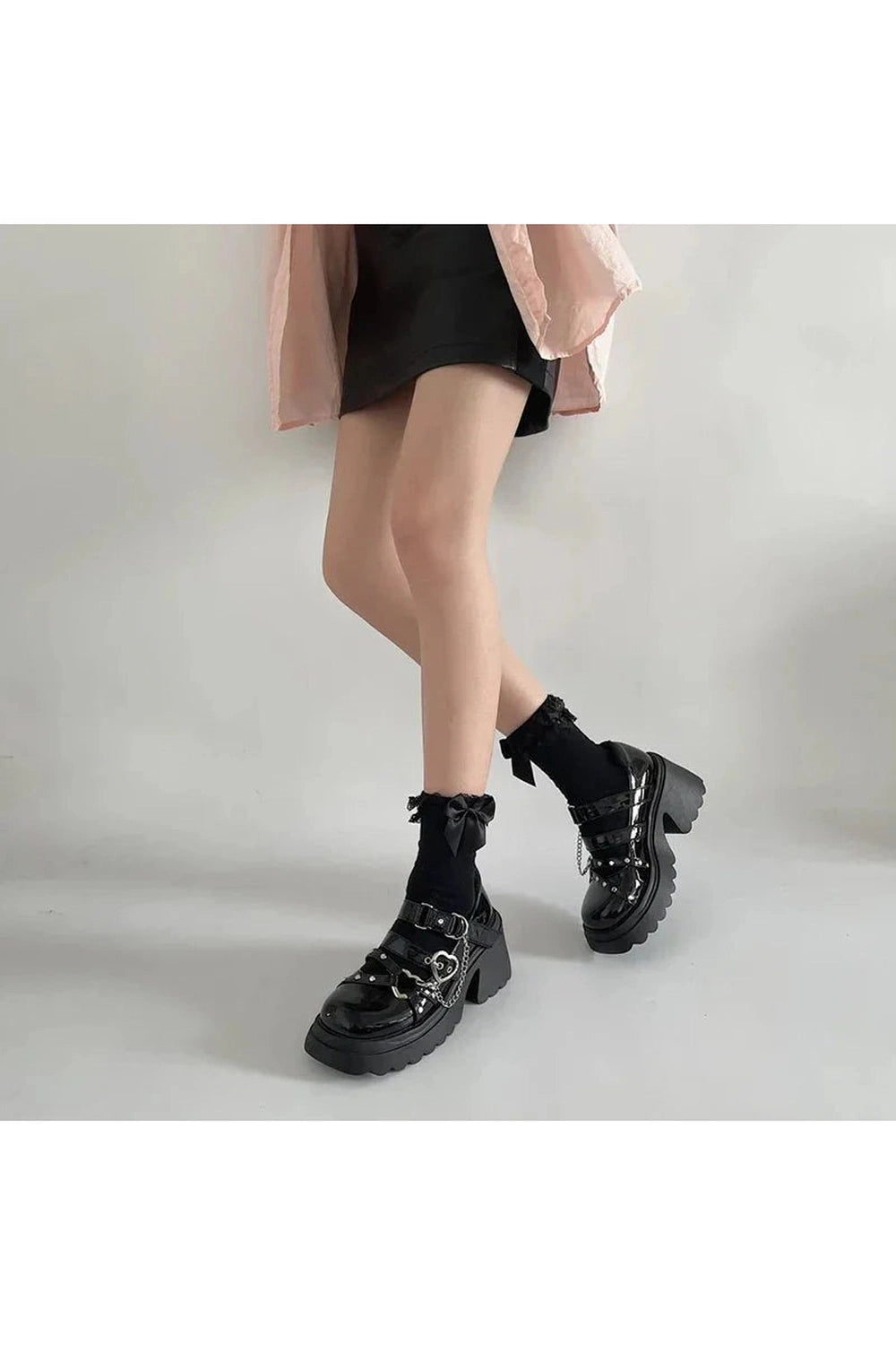 Y2k Midnight Heart Chain Platform Shoes