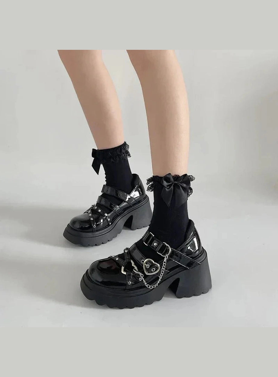 Y2k Midnight Heart Chain Platform Shoes