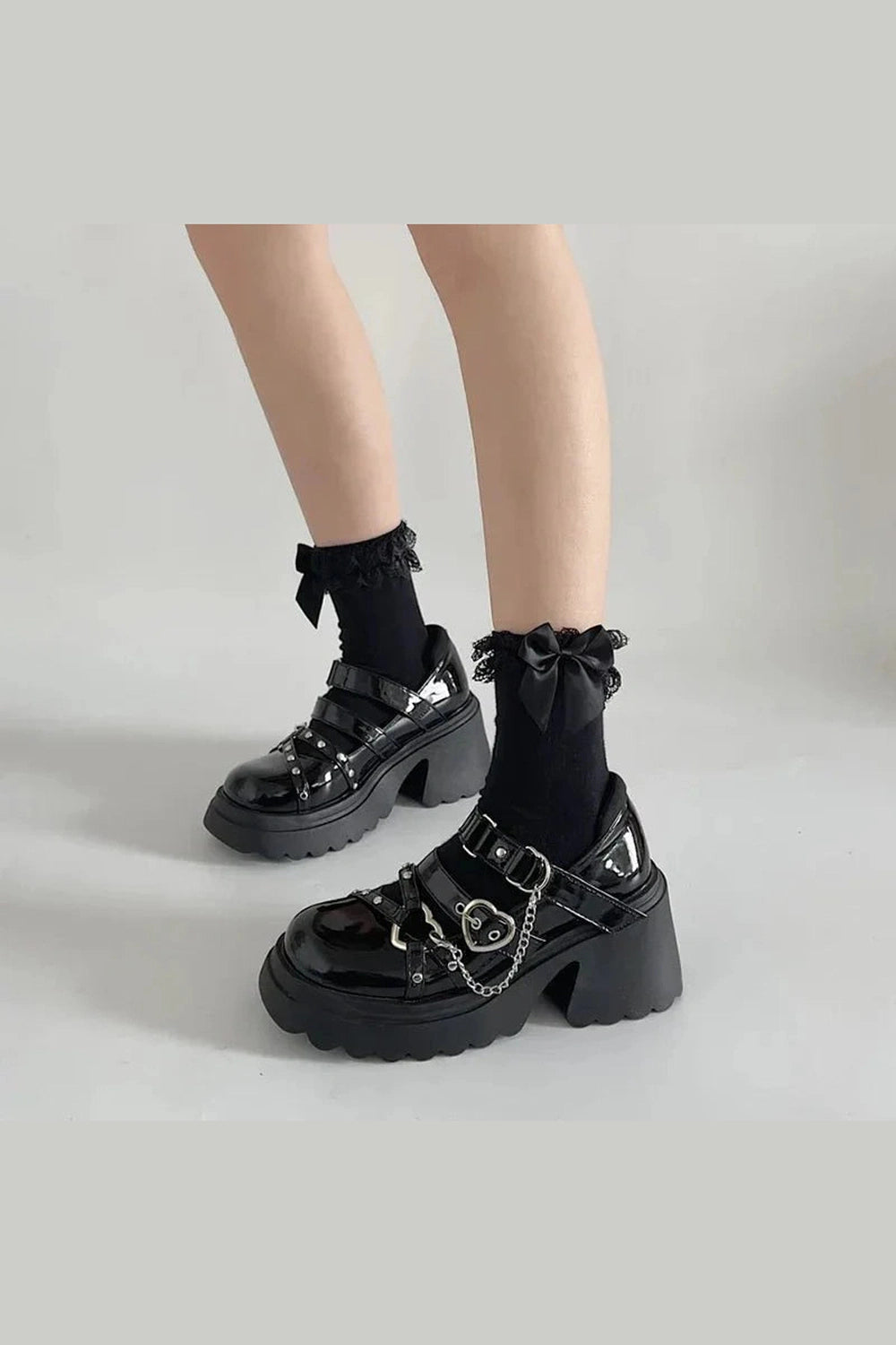 Y2k Midnight Heart Chain Platform Shoes