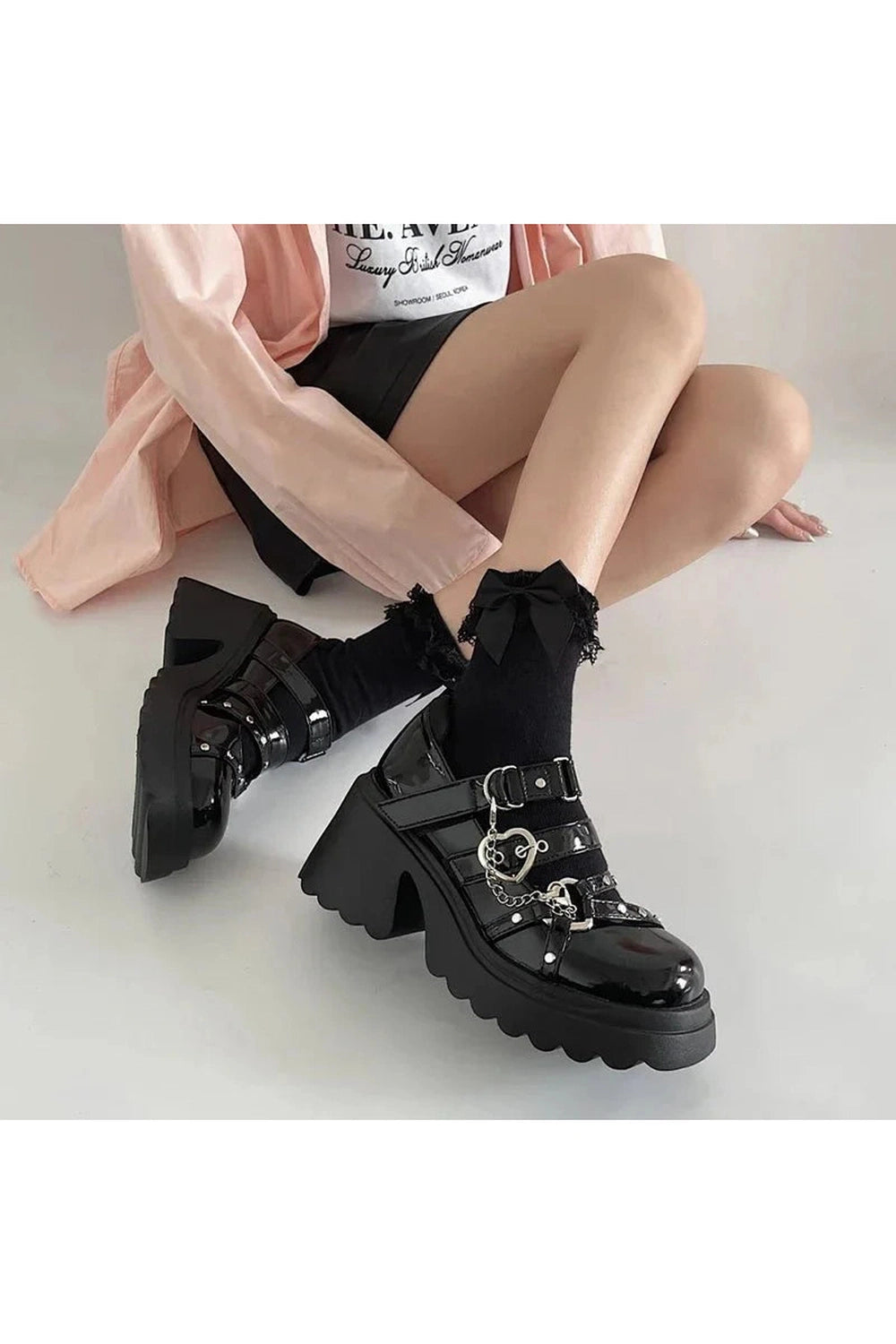 Y2k Midnight Heart Chain Platform Shoes