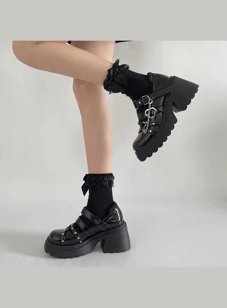 Y2k Midnight Heart Chain Platform Shoes
