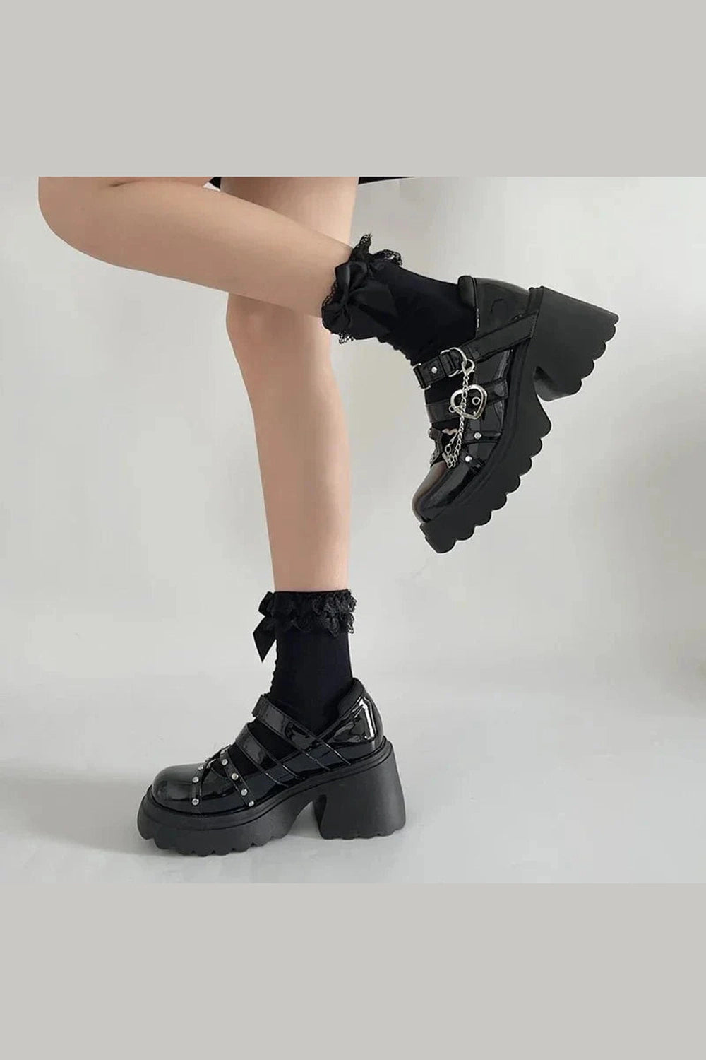 Y2k Midnight Heart Chain Platform Shoes
