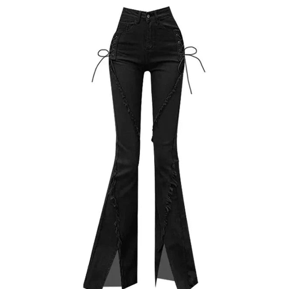 Y2k Midnight Lace-Up Flare Jeans