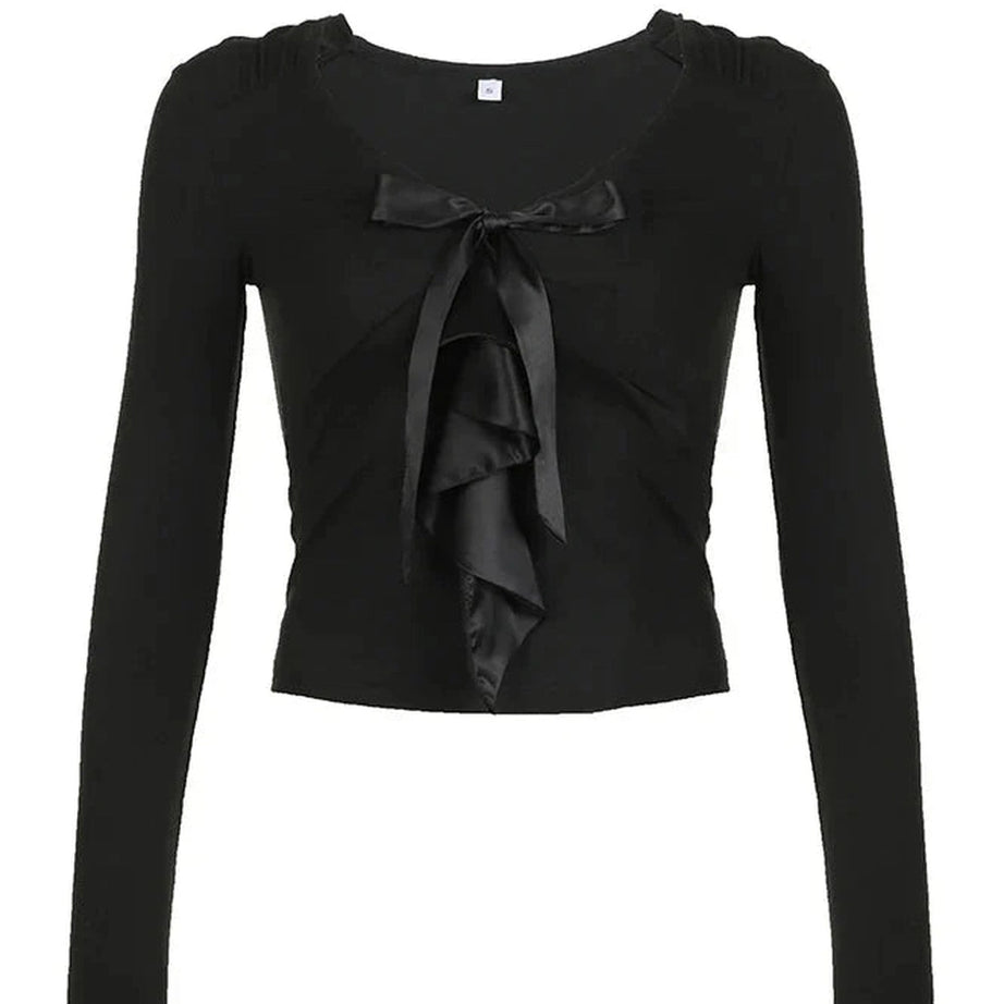 Y2k Midnight Mystique Bow Blouse