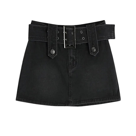 Midnight Rebel Belted Mini Skirt - Denim Skirt