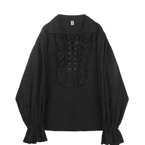 Midnight Ruffle Lace - Up Blouse - Blouses