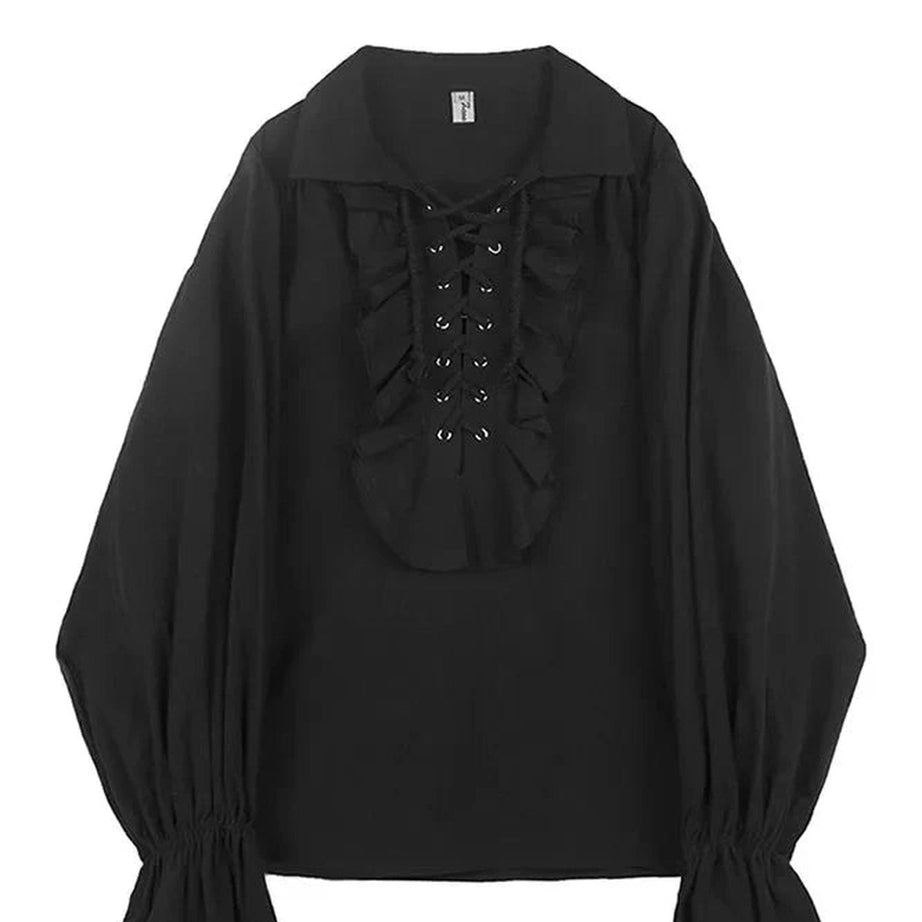 Y2k Midnight Ruffle Lace-Up Blouse