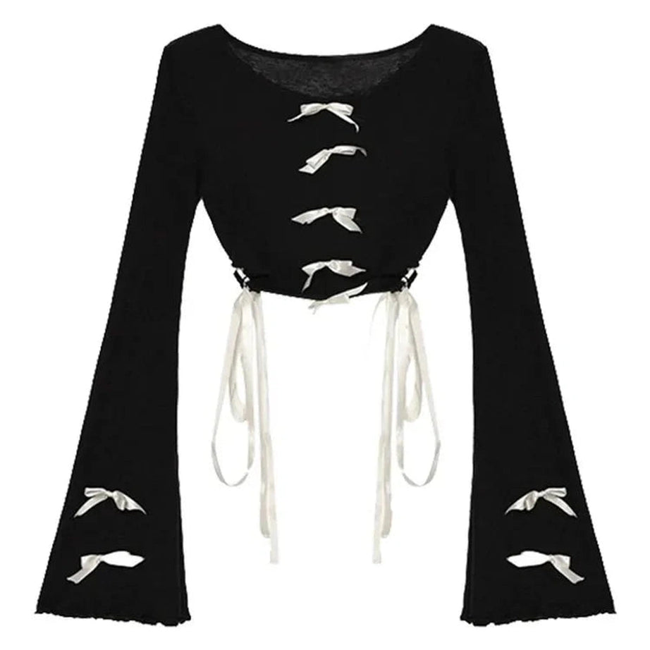 Y2k Midnight Ties Bell-Sleeve Top