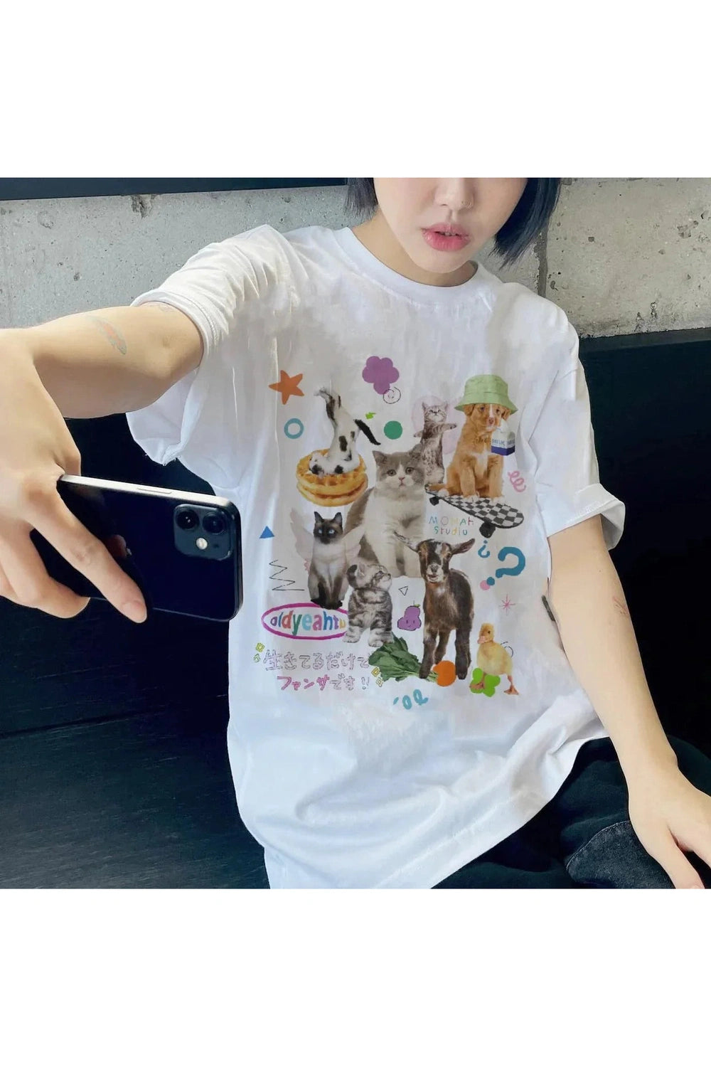 Y2k Milk Cat Graphic Oversized Women's T-shirt