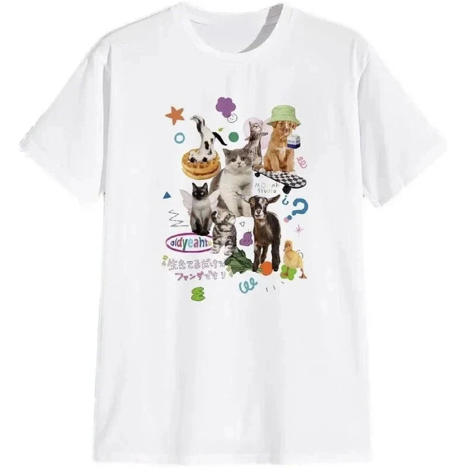 Y2k Milk Cat Graphic Oversized Women's T-shirt