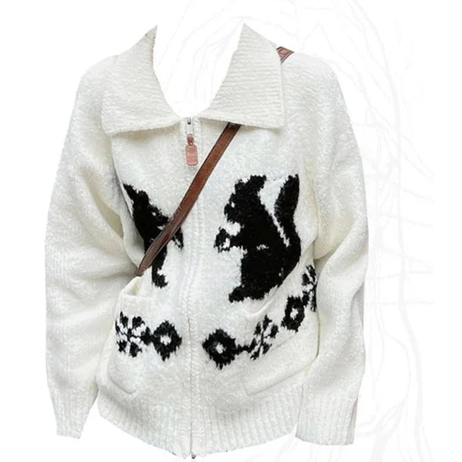 Y2k Monochrome Floral Knit Cardigan