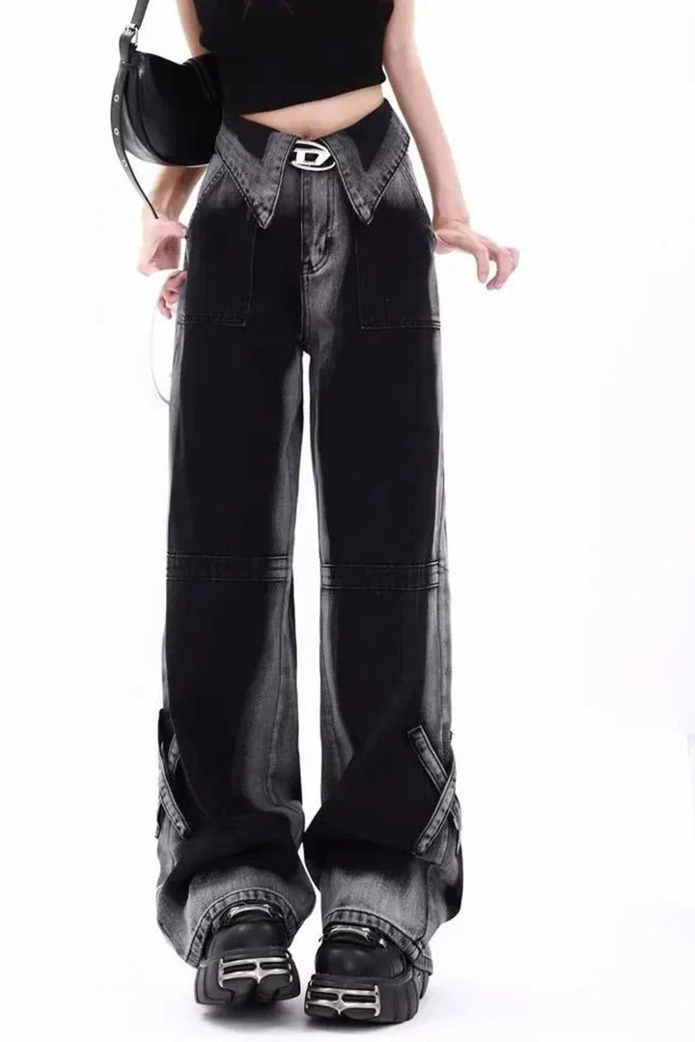 Y2k Monochrome Majesty Wide-Leg Jeans