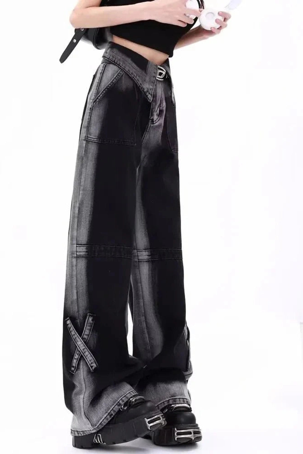 Y2k Monochrome Majesty Wide-Leg Jeans