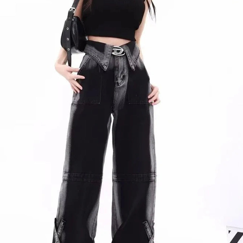 Y2k Monochrome Majesty Wide-Leg Jeans