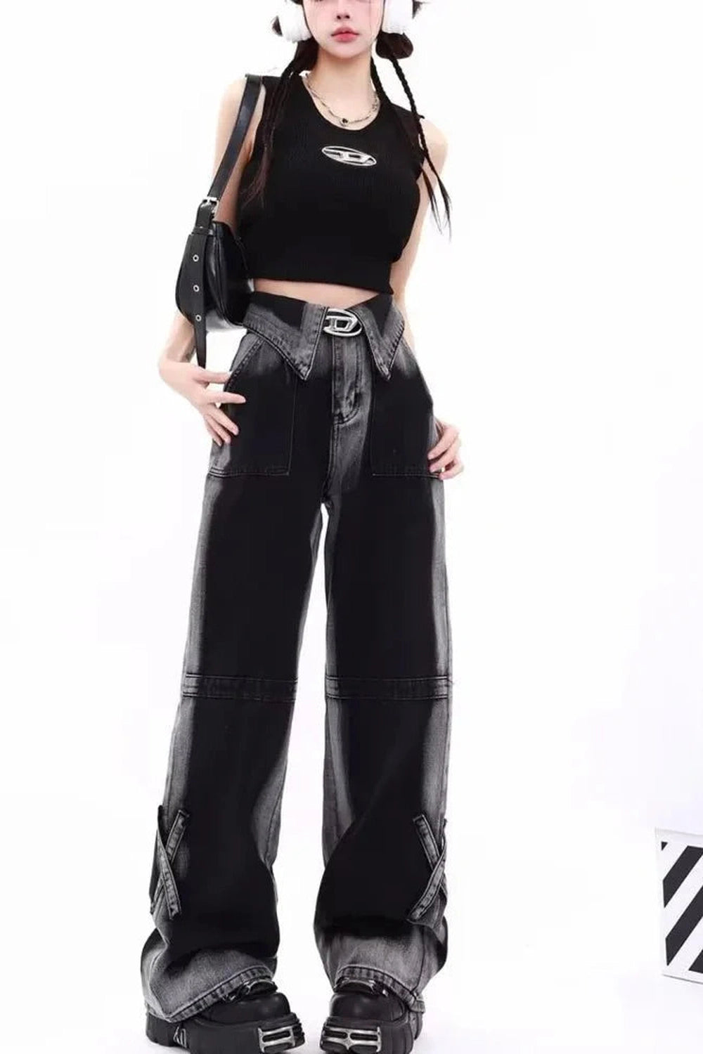 Y2k Monochrome Majesty Wide-Leg Jeans