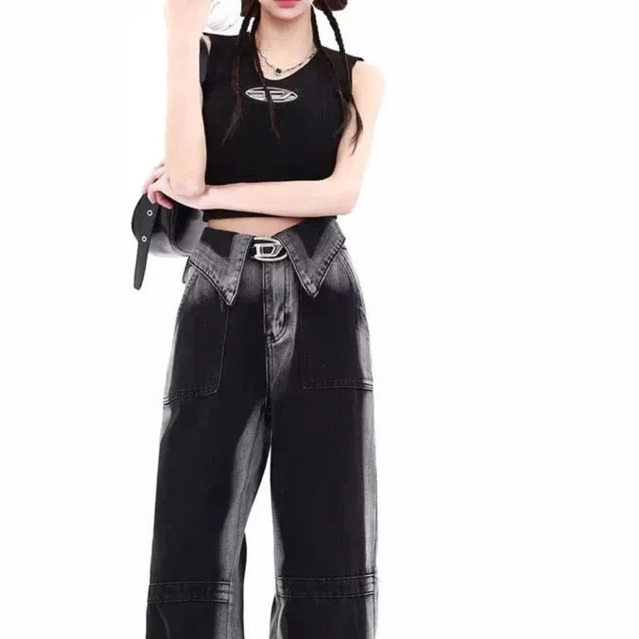 Y2k Monochrome Majesty Wide-Leg Jeans