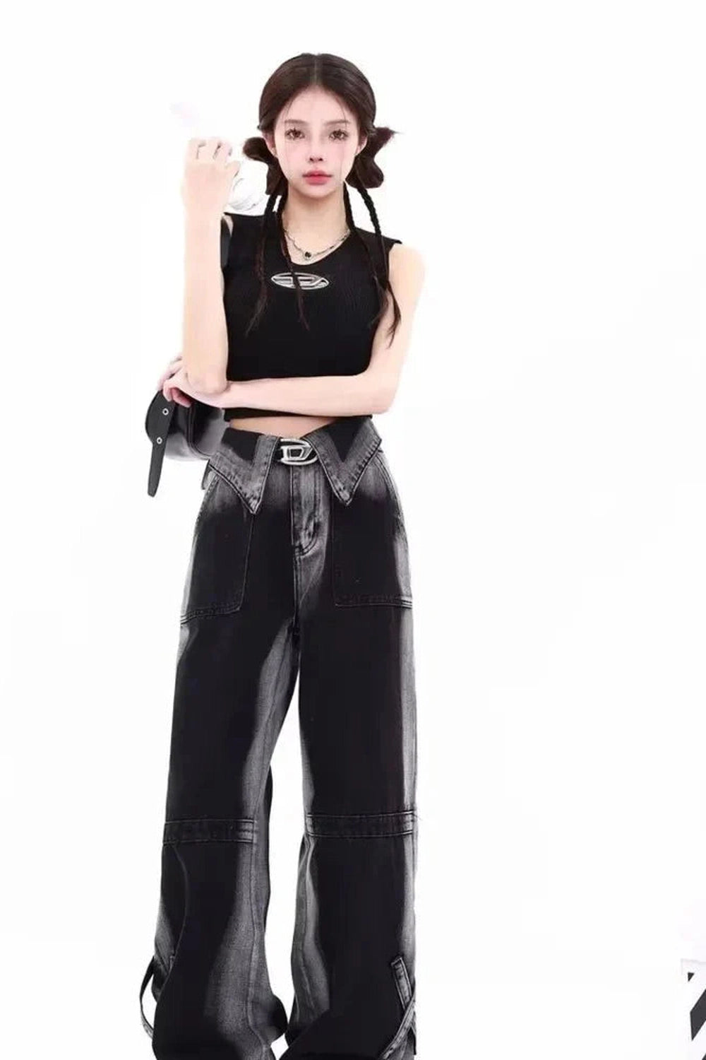 Y2k Monochrome Majesty Wide-Leg Jeans