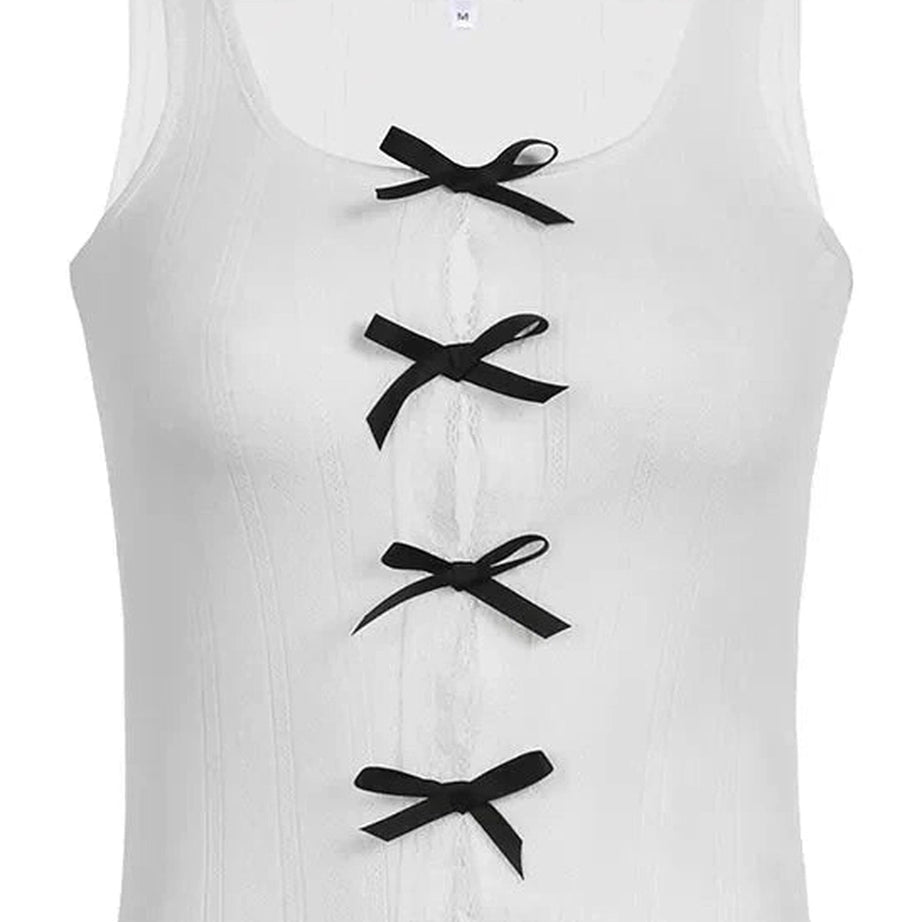 Y2k Monochrome Ribboned Elegance Top