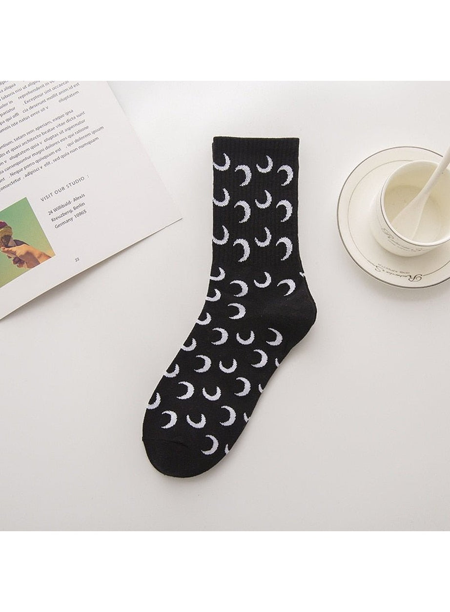 Y2k Moon Cotton Socks
