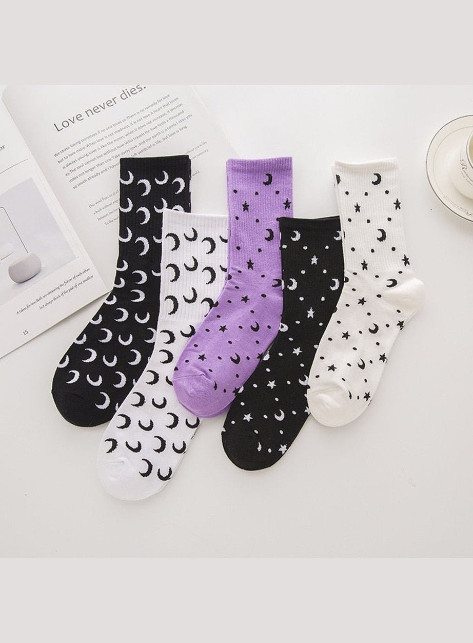 Y2k Moon Cotton Socks