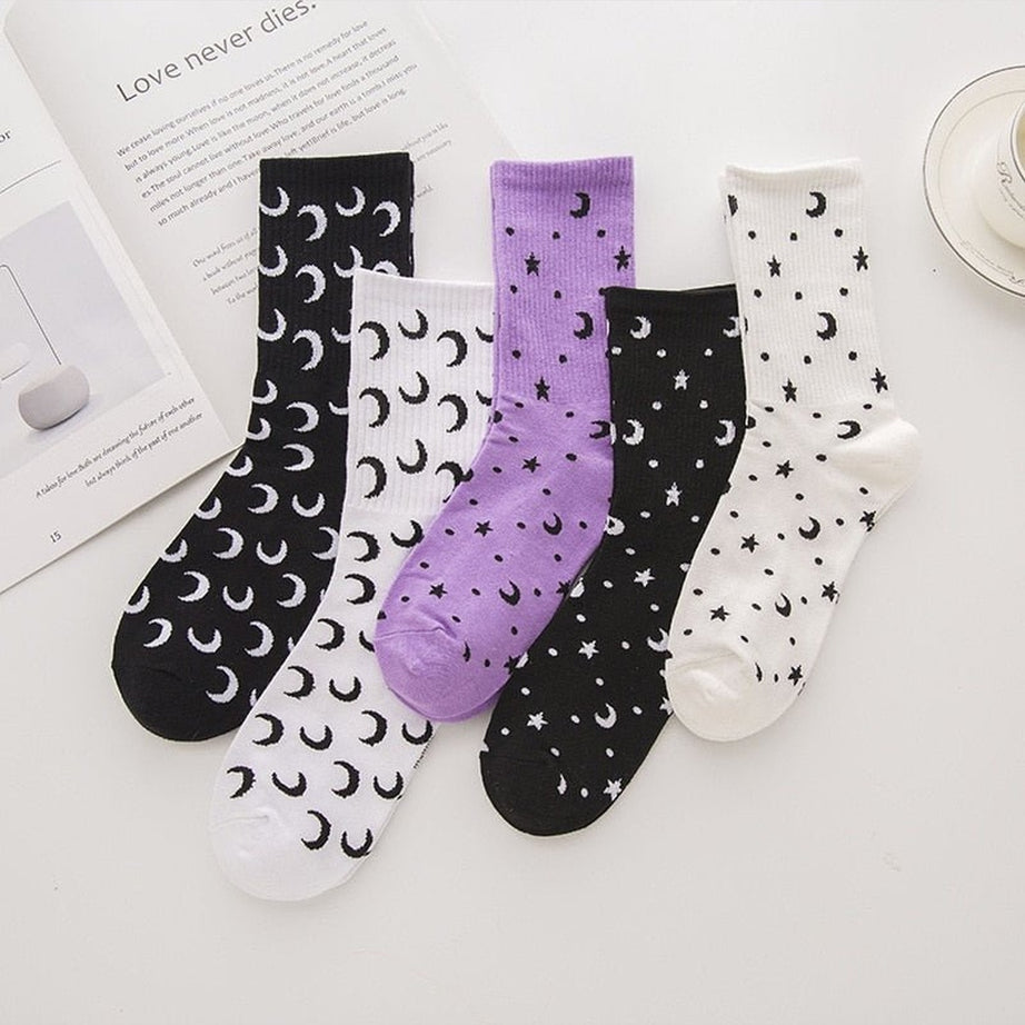 Y2k Moon Cotton Socks