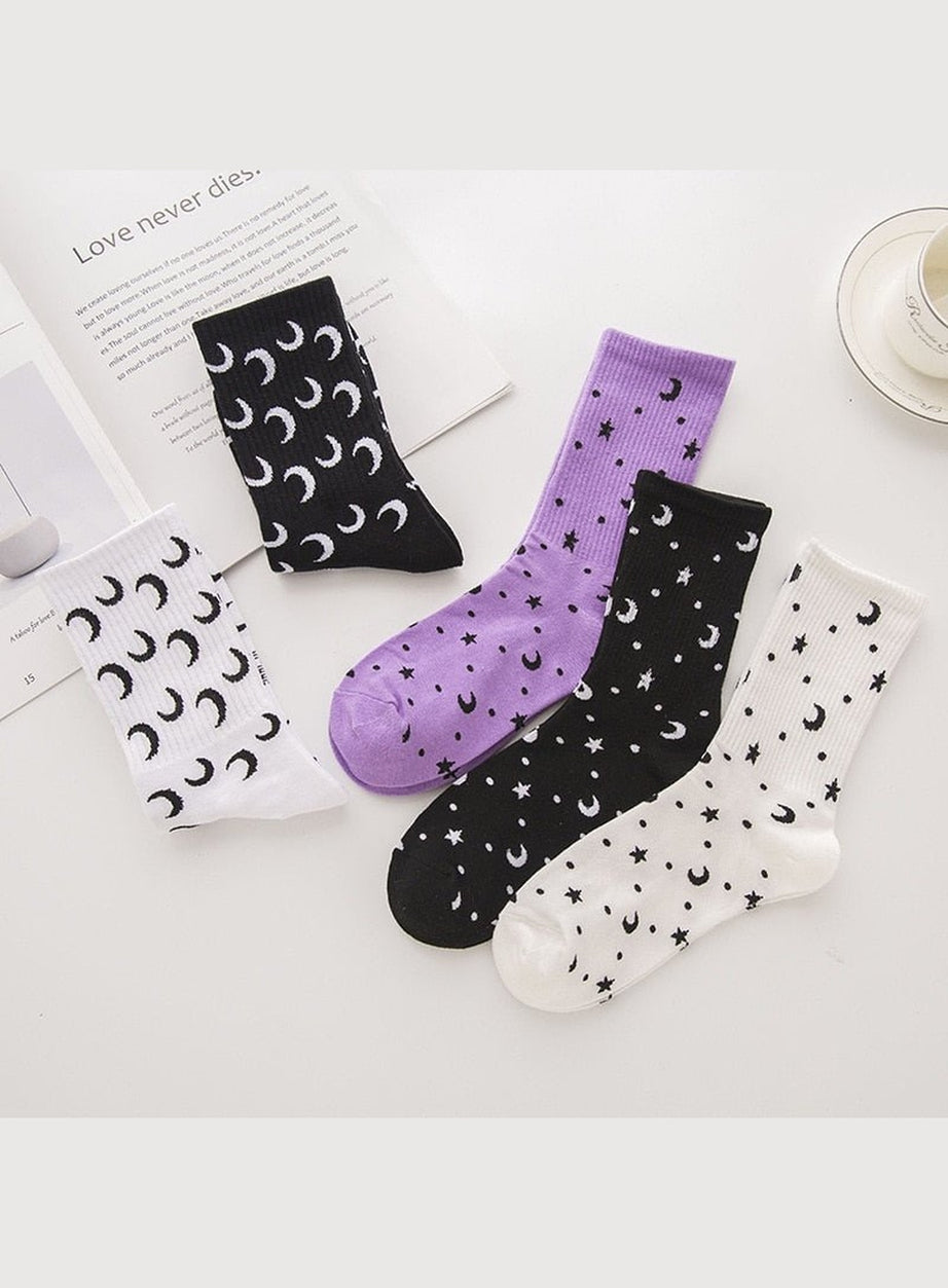 Y2k Moon Cotton Socks